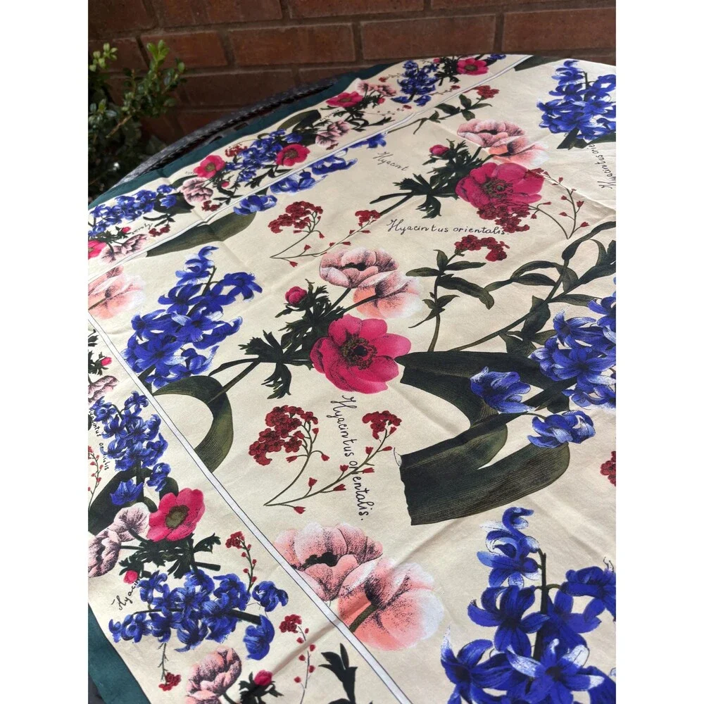 Silk Botanical Scarf with Hyacinths and Poppies